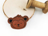 Kunstleder-Label, Lederlabel, Kunstleder-Patch, Lederpatch, 5x7cm, cognac, braun, Sonderform, Affe, Affenkopf