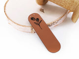 Kunstlederlabel, Kunstleder Label, Knickmich, Knicklabel, Saumlabel, PU, braun , cognac, Blume