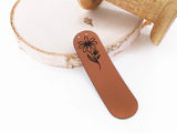 Kunstlederlabel, Kunstleder Label, Knickmich, Knicklabel, Saumlabel, PU, braun , cognac, Blume