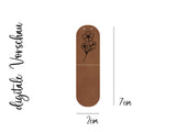 Kunstlederlabel, Kunstleder Label, Knickmich, Knicklabel, Saumlabel, PU, braun , cognac, Blume