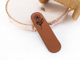 Kunstlederlabel, Kunstleder Label, Knickmich, Knicklabel, Saumlabel, PU, braun , cognac, Blume