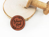 Kunstleder-Label, Lederlabel, Kunstleder-Patch, Lederpatch, 4,5x4,5cm, cognac, braun, rund, Blumenkind