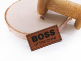 Kunstleder-Label, Lederlabel, Kunstleder-Patch, Lederpatch, 2,5x5cm, cognac, braun, BOSS of the crew