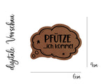 Kunstleder-Label, Lederlabel, Kunstleder-Patch, Lederpatch, 5x4cm, cognac, braun, Sonderform, Eigenproduktion, Denkblase, Pfütze ich komme
