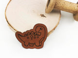 Kunstleder-Label, Lederlabel, Kunstleder-Patch, Lederpatch, 5x4cm, cognac, braun, Sonderform, Dino, Dinosaurier