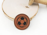 Kunstleder-Label, Lederlabel, Kunstleder-Patch, Lederpatch, 4,5x4,5cm, cognac, braun, rund, Fußball