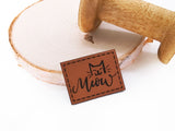Kunstleder-Label, Lederlabel, Kunstleder-Patch, Lederpatch, 4x3cm, braun, cognac, Katze meow
