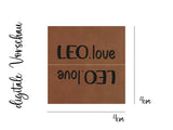 Kunstlederlabel, Kunstleder Label, Knickmich, Knicklabel, PU, braun, 4x4cm, cognac, weich, für Seitennaht, Nahtlabel, Leo love, leoliebe, leoprint