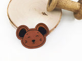 Kunstleder-Label, Lederlabel, Kunstleder-Patch, Lederpatch, 5x6,5cm, cognac, braun, Sonderform, Maus, Mäusekopf