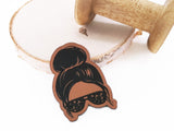 Kunstleder-Label, Lederlabel, Kunstleder-Patch, Lederpatch, 6x4cm, cognac, braun, Sonderform, Eigenproduktion, Messy Bun, Mum Bun, Momlife, Leoprint