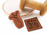 Kunstleder-Label, Lederlabel, Kunstleder-Patch, Lederpatch, 4x3cm, cognac, Blumenvase, Blumen