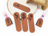 Set Kunstlederlabel, Lederlabel, PU, Kunstleder-Label, braun, Faultier, Label, weich, flexibel, Knichlabel, Knickmich, Saumlabel, Blumen