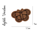 Kunstleder-Label, Lederlabel, Kunstleder-Patch, Lederpatch, 5x4cm, cognac, braun, Sonderform, Eigenproduktion, Schmetterling