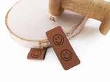 Kunstlederlabel, Kunstleder Label, Knickmich, Knicklabel, PU, braun , Smile, Smileyface, Smiley