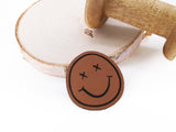 Kunstleder-Label, Lederlabel, Kunstleder-Patch, Lederpatch, 5x4cm, cognac, braun, Sonderform, Eigenproduktion, Smile, Smiley, Smileyface