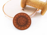 Kunstleder-Label, Lederlabel, Kunstleder-Patch, Lederpatch, 4,5x4,5cm, cognac, braun, rund, Sunflower, Sonnenblume