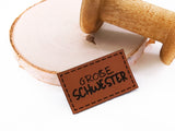 Kunstleder-Label, Lederlabel, Kunstleder-Patch, Lederpatch, 3x5cm, cognac, braun, große Schwester