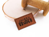 Kunstleder-Label, Lederlabel, Kunstleder-Patch, Lederpatch, 3x5cm, cognac, braun, großer Bruder