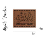 Kunstleder-Label, Lederlabel, Kunstleder-Patch, Lederpatch, 4x4cm, cognac, braun, Blumen, Little wildflowers