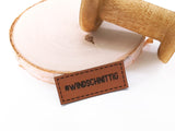 Kunstleder-Label, Lederlabel, Kunstleder-Patch, Lederpatch, 2x5cm, cognac, braun, windschnittig