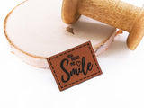 Kunstleder-Label, Lederlabel, Kunstleder-Patch, Lederpatch, 4x3cm, braun, cognac, you make me smile