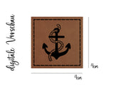Kunstleder-Label, Lederlabel, Kunstleder-Patch, Lederpatch, 4x4cm, Maritim, Anker, Ankerkette, Meer