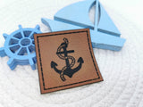 Kunstleder-Label, Lederlabel, Kunstleder-Patch, Lederpatch, 4x4cm, Maritim, Anker, Ankerkette, Meer