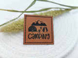 Kunstleder-Label, Lederlabel, Kunstleder-Patch, Lederpatch, 4x4cm, cognac, braun, Camping, Urlaub