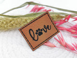 Kunstleder-Label, Lederlabel, Kunstleder-Patch, Lederpatch, 4x3cm, braun, love, Pfote