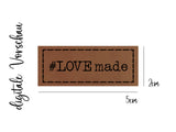 Kunstleder-Label, Lederlabel, Kunstleder-Patch, Lederpatch, 2x5cm, cognac, braun, love made, liebe