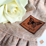 Kunstleder-Label, Lederlabel, Kunstleder-Patch, Lederpatch, 4x4cm, cognac, braun, Schmetterling, Butterfly, beautiful