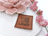 Kunstleder-Label, Lederlabel, Kunstleder-Patch, Lederpatch, 4x4cm, cognac, braun, live love laugh