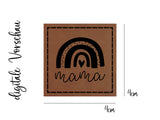 Kunstleder-Label, Lederlabel, Kunstleder-Patch, Lederpatch, 4x4cm, cognac, braun, Regenbogen, Rainbow, Mama