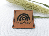 Kunstleder-Label, Lederlabel, Kunstleder-Patch, Lederpatch, 4x4cm, cognac, braun, Regenbogen, Rainbow, Mama