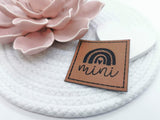 Kunstleder-Label, Lederlabel, Kunstleder-Patch, Lederpatch, 4x4cm, cognac, braun, Regenbogen, Rainbow, Mini