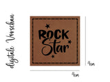 Kunstleder-Label, Lederlabel, Kunstleder-Patch, Lederpatch, 4x4cm, cognac, braun, Rock Star