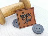 Kunstleder-Label, Lederlabel, Kunstleder-Patch, Lederpatch, 4x4cm, cognac, braun, Rock Star