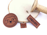 Set Kunstlederlabel, Lederlabel, PU, Kunstleder-Label, braun, Faultier, Faultierkopf, Label, weich, flexibel