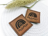 Kunstleder-Label, Lederlabel, Kunstleder-Patch, Lederpatch, 4x3cm, cognac, Regenbogen, Rainbow, mama, mini