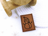 Kunstleder-Label, Lederlabel, Kunstleder-Patch, Lederpatch, 4x3cm, cognac, braun, Schneemann, Weihnachten, Christmas, Winter