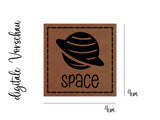 Kunstleder-Label, Lederlabel, Kunstleder-Patch, Lederpatch, 4x4cm, cognac, braun, Weltall, Weltraum, Planet, Space
