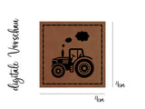 Kunstleder-Label, Lederlabel, Kunstleder-Patch, Lederpatch, 4x4cm, cognac, braun, Traktor, Trecker, Bauernhof
