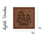 Kunstleder-Label, Lederlabel, Kunstleder-Patch, Lederpatch, 4x4cm, cognac, braun, Winter, Winterwald, Wald, Tannen, Schnee