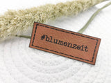 Kunstleder-Label, Lederlabel, Kunstleder-Patch, Lederpatch, 2x5cm, cognac, braun, Blumenzeit, Blumen
