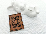 Kunstleder-Label, Lederlabel, Kunstleder-Patch, Lederpatch, 4x3cm, cognac, braun, Mama, Schriftzug, enjoy the little things
