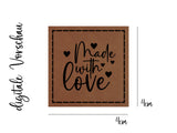 Kunstleder-Label, Lederlabel, Kunstleder-Patch, Lederpatch, 4x4cm, cognac, braun, Made with Love