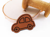 Kunstleder-Label, Lederlabel, Kunstleder-Patch, Lederpatch, 5x4cm, cognac, braun, Sonderform, Eigenproduktion, Auto