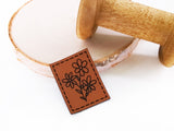 Kunstleder-Label, Lederlabel, Kunstleder-Patch, Lederpatch, 4x3cm, cognac, braun,  Blumenstrauß, Blumen