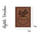 Kunstleder-Label, Lederlabel, Kunstleder-Patch, Lederpatch, 4x3cm, cognac, braun,  Blumenstrauß, Blumen, Blumenvase