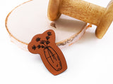 Kunstleder-Label, Lederlabel, Kunstleder-Patch, Lederpatch, 5x4cm, cognac, braun, Sonderform, Eigenproduktion, Blumen, Blumenvase